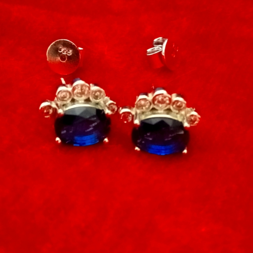 Park and Buzz blue oval prong set crystal stud 925 earrings